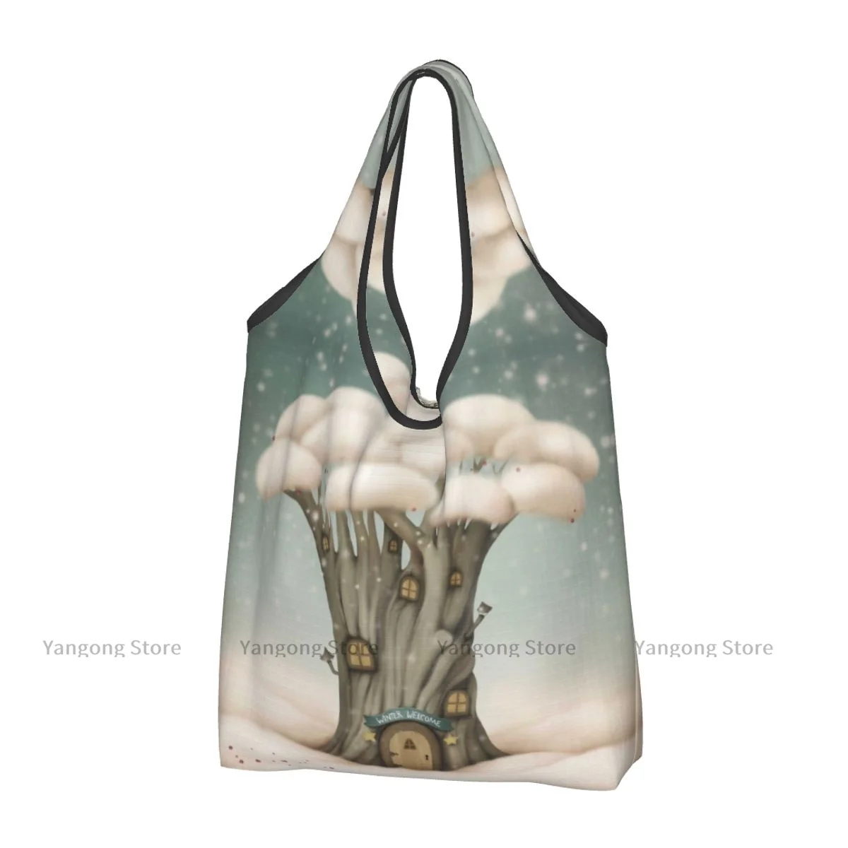 

Shopping Bag Fairy Mushroom House Eco-friendly Folding Reusable Portable Shoulder Handbag for Travel Grocery Bag