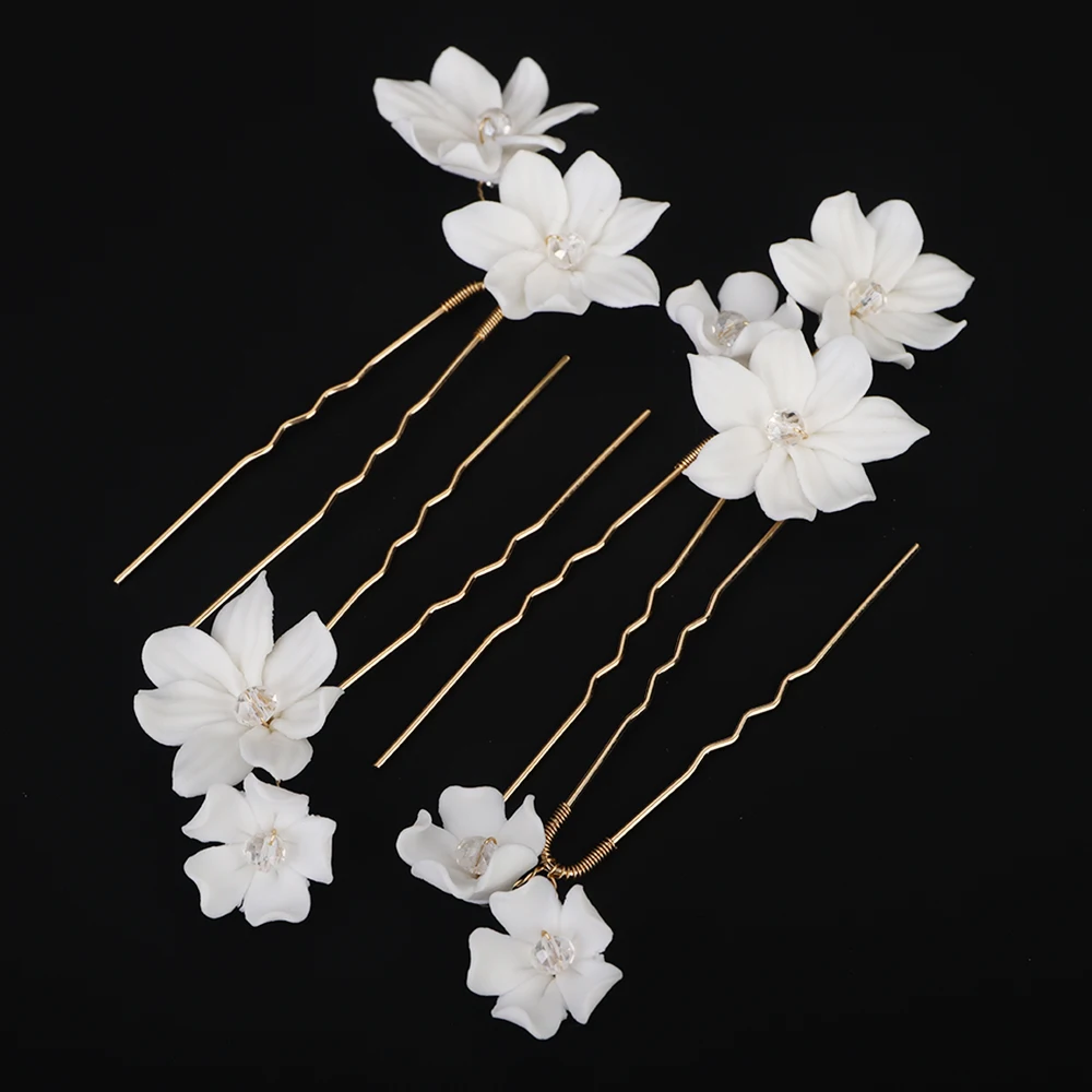 4PCS Flower Wedding Hair Pins for Women Vintage Bridal Hair Accessories Crystal Brides Piece Jewelry Gold Party Hairpins