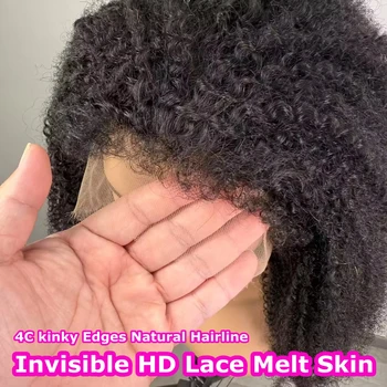 Mongolian Afro Kinky Curly Wig 4C Edges 13x6 HD Lace Frontal Human Hair Wigs Human Hair Curly 5x5 HD Lace Closure Wig For Women