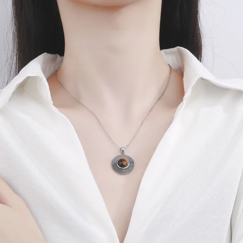 Pendant Necklace 925 Sterling Silver Natural Tiger Eye Rhodochrosite pendant necklace silver necklace