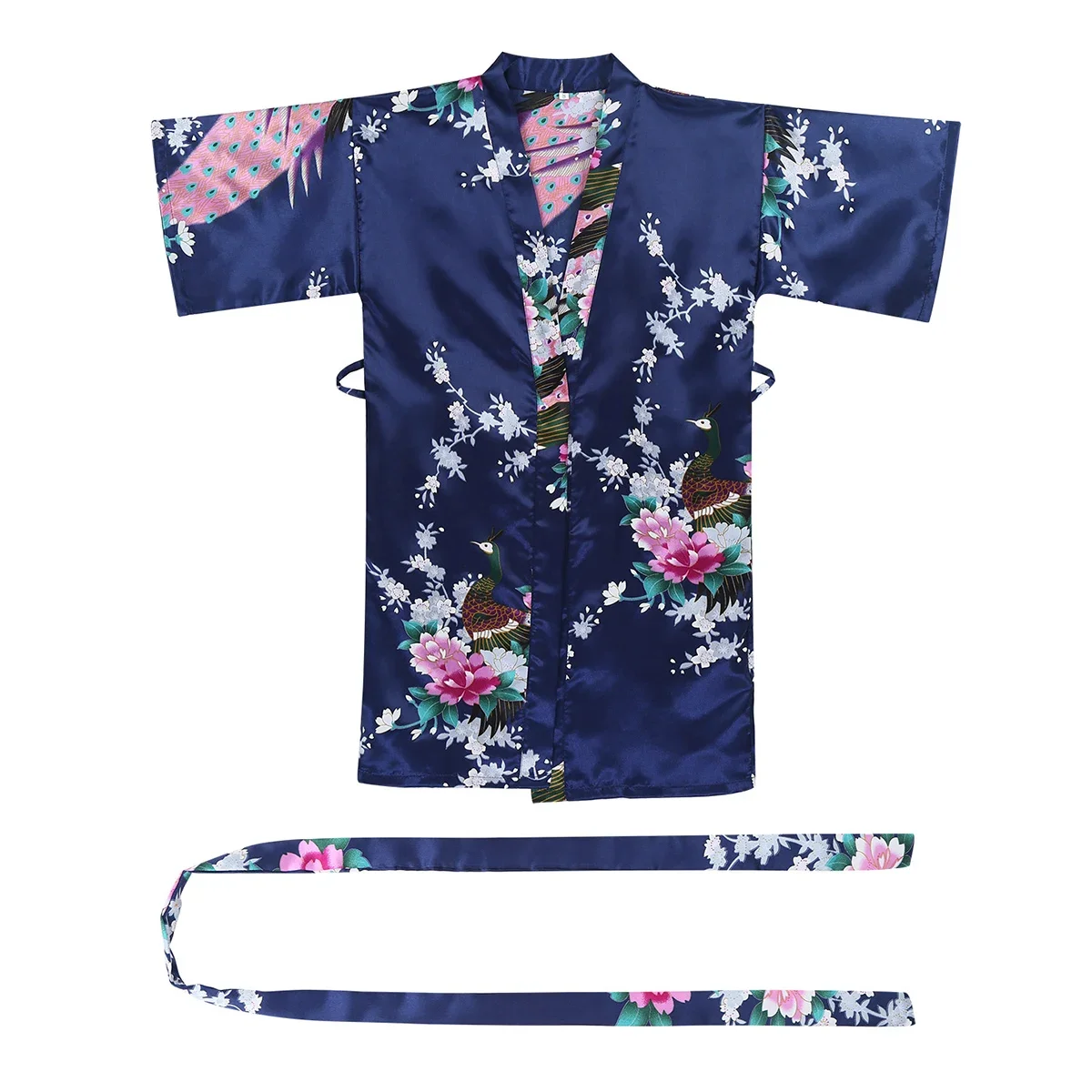 Satin Floral Kimono Robe Flower Kids Girls Wedding Bridesmaids Sleepover Nightgown Children Birthday Party Spa Bathrobe New