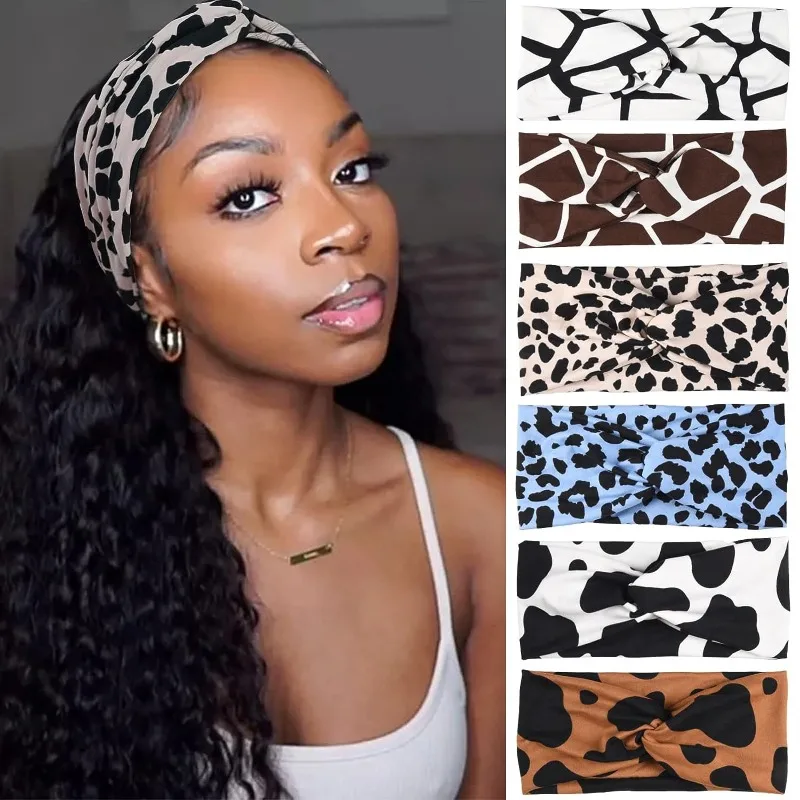 Wide Headbands Women Men Non Slip Stretchy Boho Hair Bands Womens Headwraps Cheetah Print Knoted Turban Hair Accessories womens off shoulder maternity dress ruffles stretchy elegant slim gowns fit trim maxi photography dress photoshoot baby shower