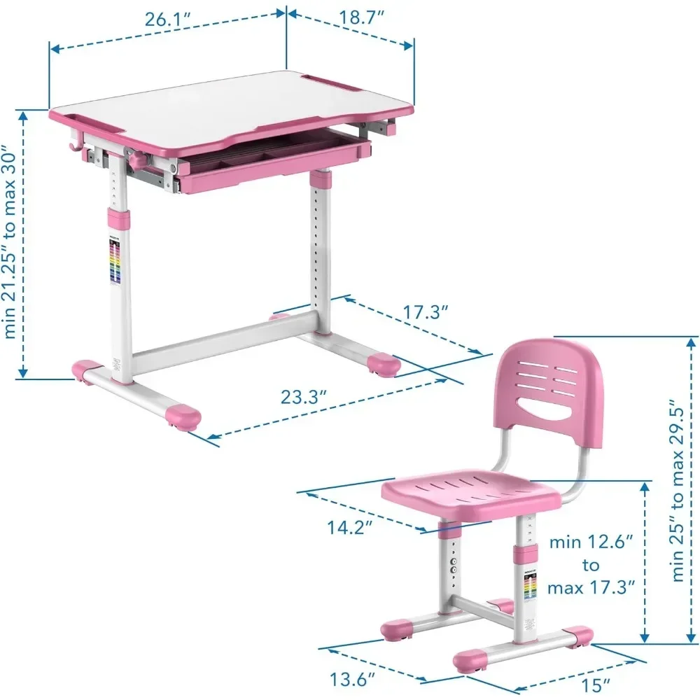 versatile height-adjustable desk and chair set, durable study table for youth, art table for creative activities