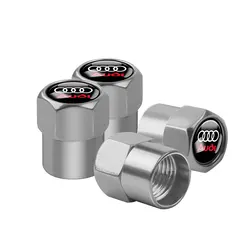 4pcs Metal Alloy Tire Valve Caps - Dust Protection Covers - 4pcs (OOOO Audi - Silver)