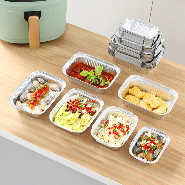 10Pcs Disposable Aluminum Foil Pans Grill Catch Tray Food Containers  Rectangle Take-out Lunch Box Kitchen Supplies BBQ Accessory - AliExpress