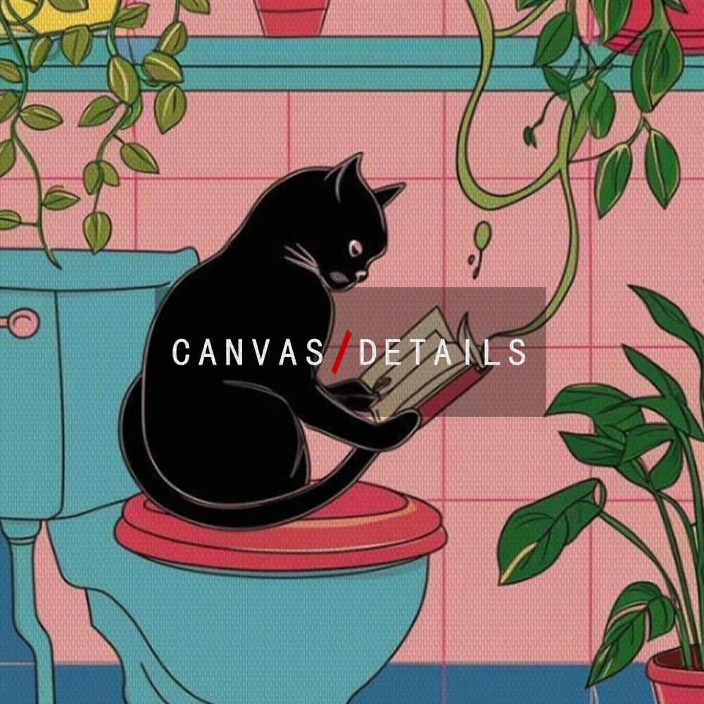 Divertente gatto nero sulla toilette stampa artistica poster da bagno rosa  gatto lettura di notizie carta piante tropicali immagini decorazione della  casa - AliExpress, image size:1000x1000