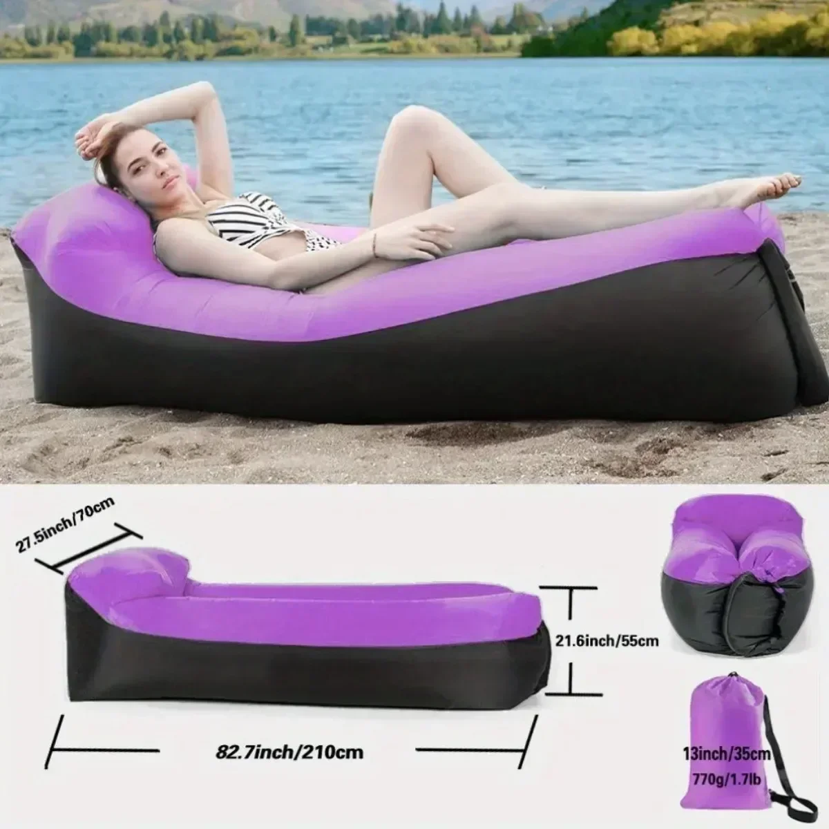 Outdoor Portable Inflatable Sofa Lounger Blow Sleeping Bag Couch For Hiking Picnics Backyard