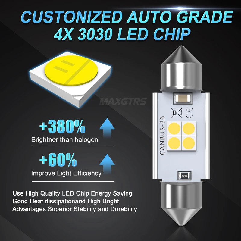 Lampadine C5W LED 36mm 12V 6000K Bianco Super Luminoso Per Luci Targa E Luci Interne Auto Senza Errori Canbus 2PCS