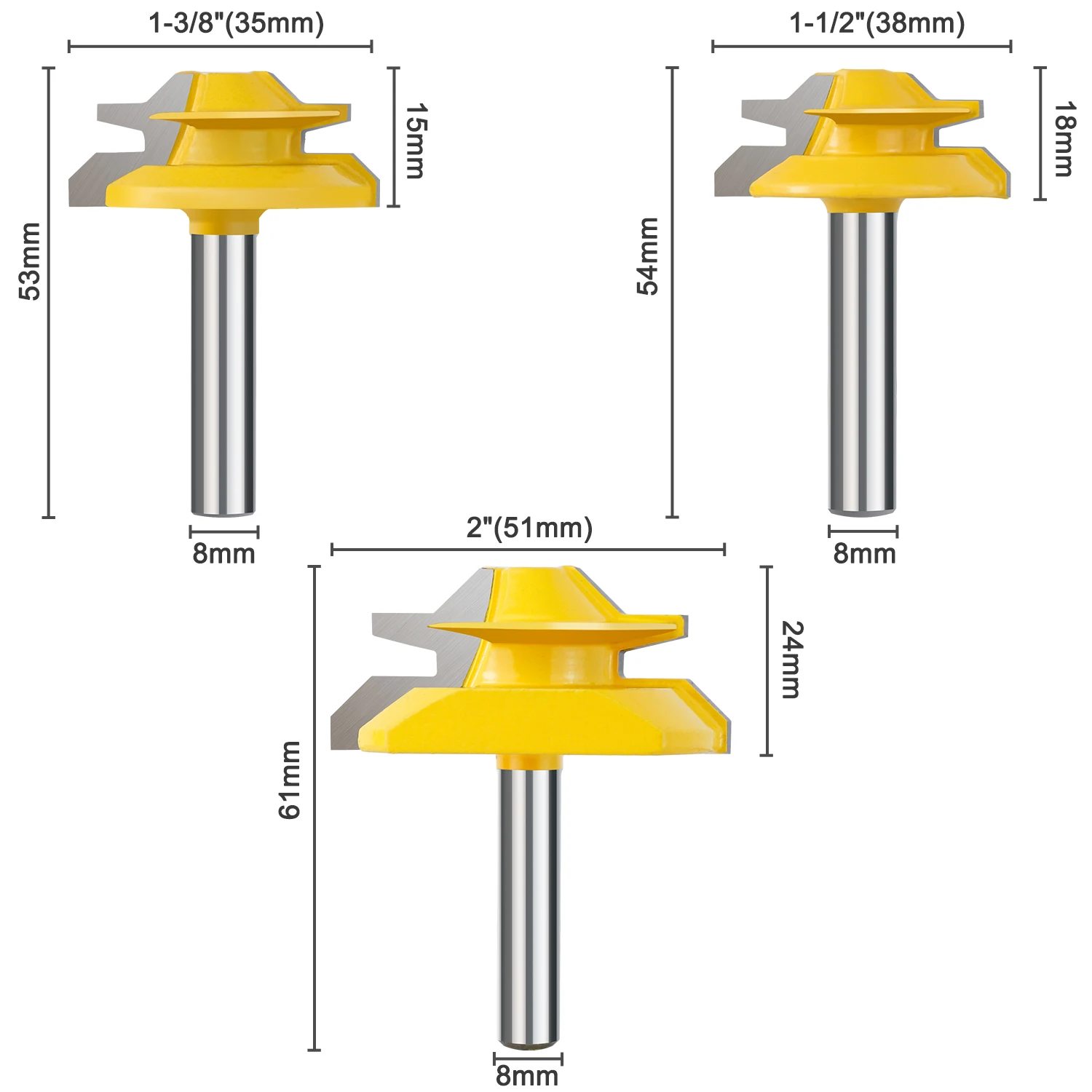 1/2 1/4 6 8mm Shank Tenon Milling Cutter 1PC 45&deg; Degree Lock Miter Router Bit For Woodworking Slotting Trimming Machine Tool