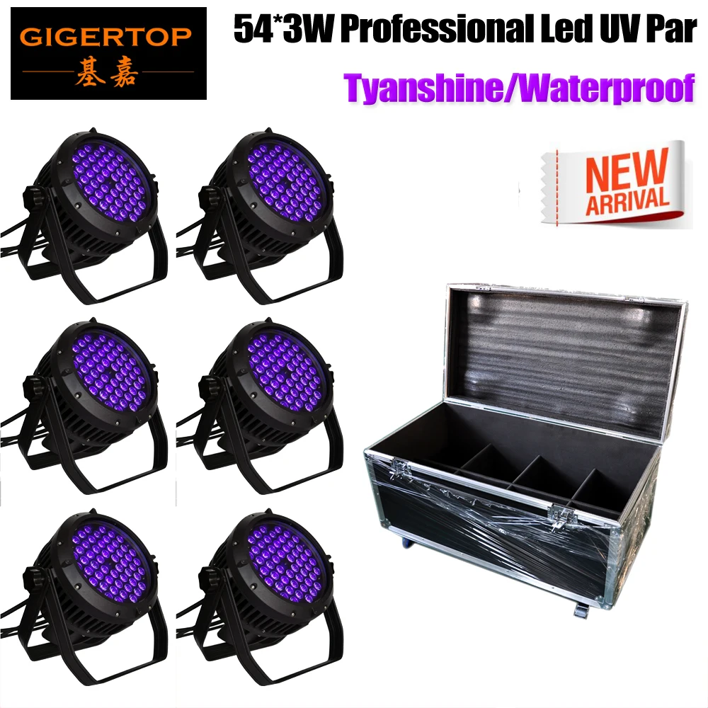 

Gigertop 4in1/6in1 Flight Case Pack 54x3W Professional UV Color Led Par Light IP65 Outside Using 25 Degree Lens Chain Connection