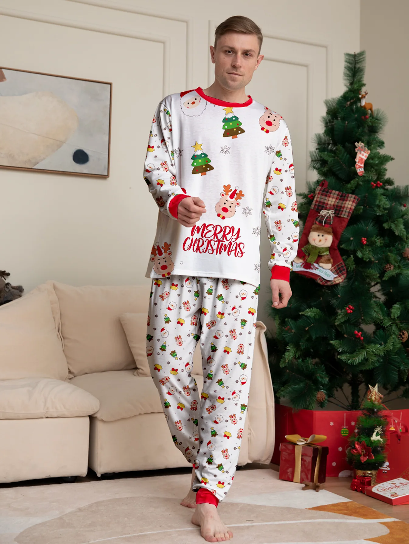 Christmas Soft Pajamas Family Matching Outfits Print Sleepwear Set Mom Daughter Dad Son Baby Look Matching Clothing Xmas Pajamas