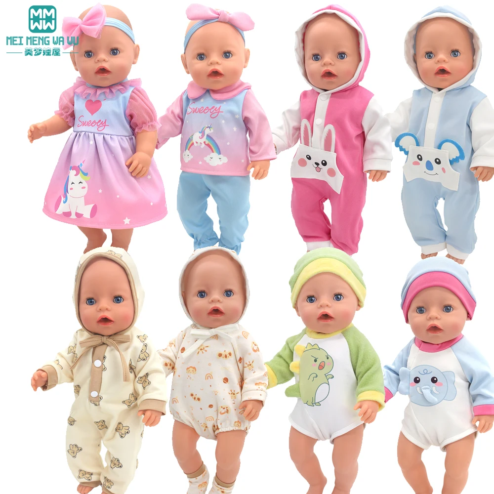 

Fits 17-18inch American doll and New Born Doll Clothes Fashion Dresses, Hooded jumpsuit, cardigan strap skirts Toys Girl gifts