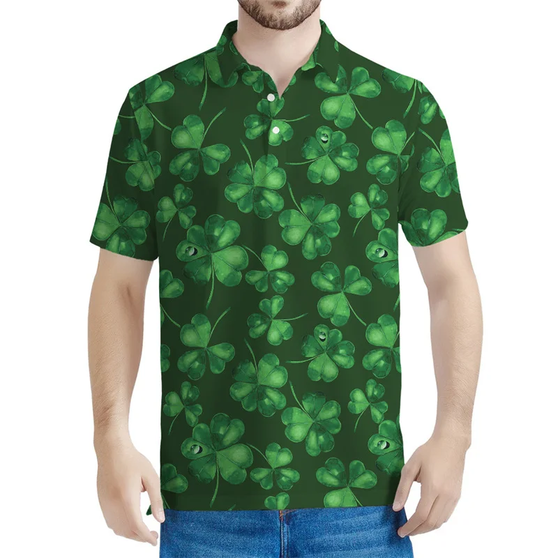 

Saint Patrick's Day Polo Shirts 3d Printed Clover T-shirt For Men Summer Oversized Tee Shirt Tops Casual Lapel Short Sleeves