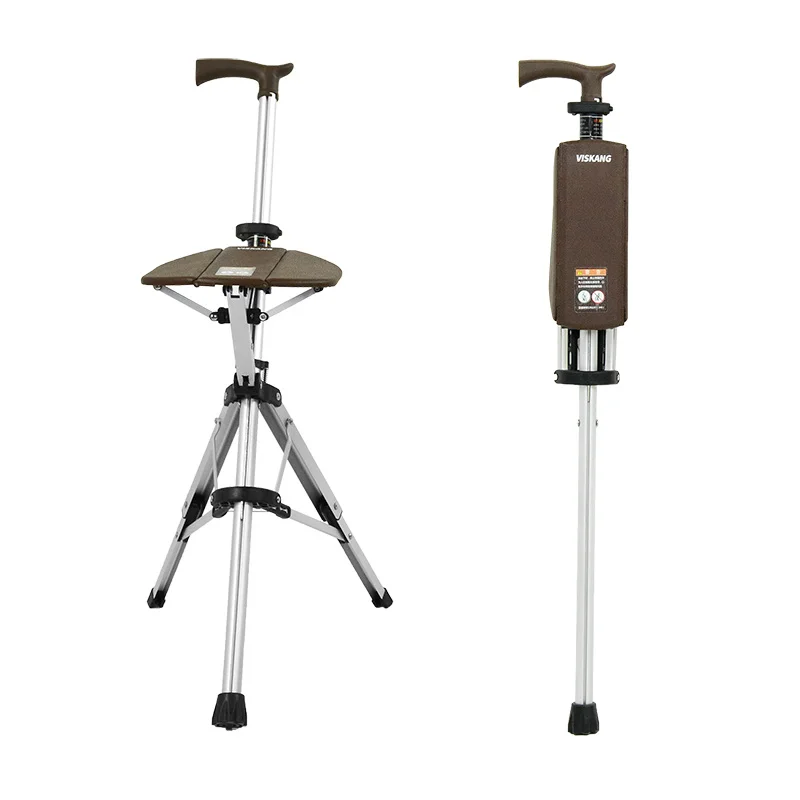 

Aluminum Alloy Foldable Walking Cane Stick With Seat Adjustable Elderly Crutch Chair With Stool