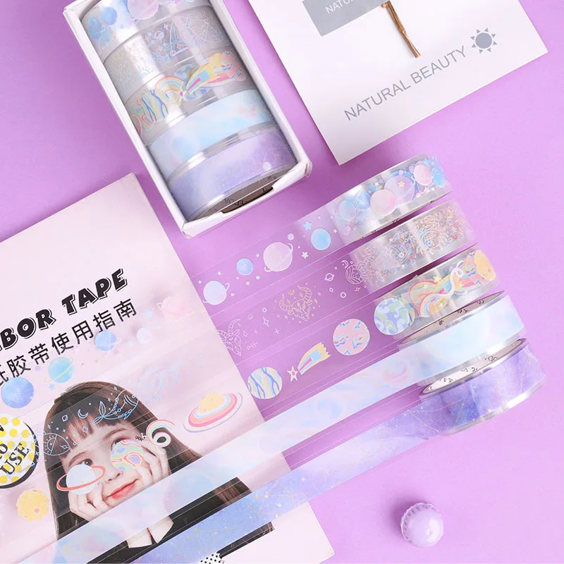 

5pcs Fantasy starry sky Decorative Adhesive Tape Transparent Masking Washi Tape Diy Scrapbooking Sticker Label Stationery
