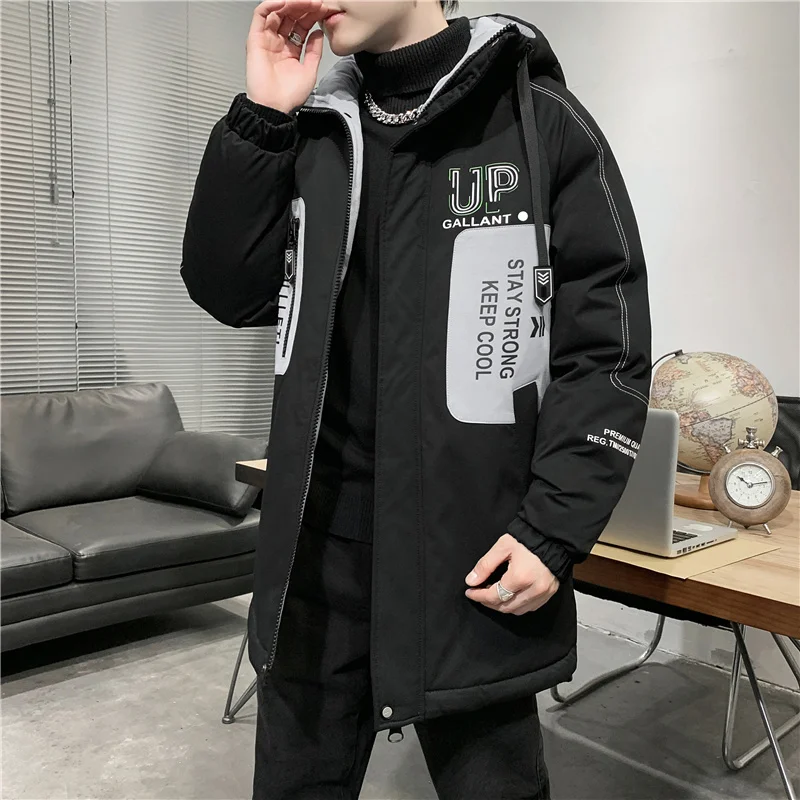 New 2023 Autumn Winter Casual Warm Thicken Parkas Men's Mid-Length Hooded Cotton-Padded Jackets Outwear Long Down Coats Clothes