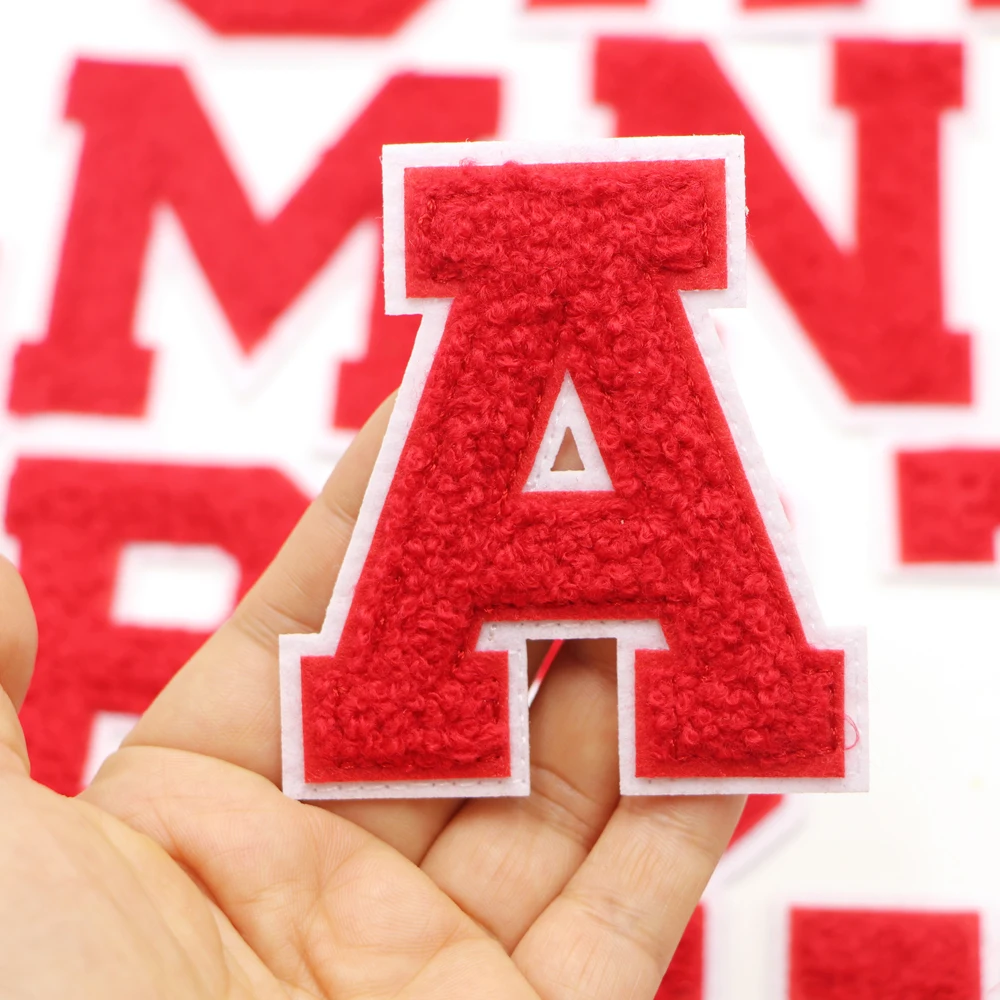 1PC Rote Buchstaben Chenille Stickerei Patches Applique Diy Alphabet Eisen auf Patches Für Kleidung Nähen Name Patches auf Kleidung – Detail 3