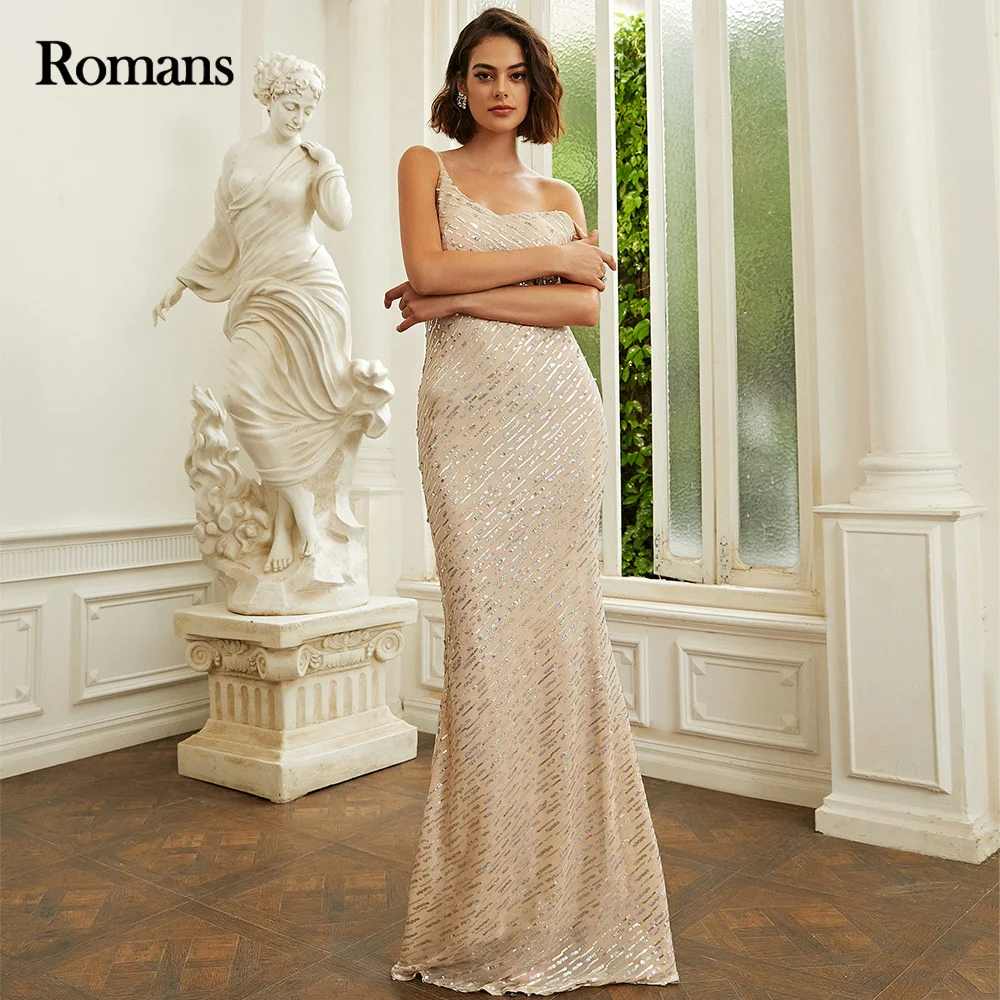 

Romans Pink Evening Dresses for Women Mermaid One Shoulder Sequin robes de soirée vestido de fiesta elegante para mujer 2023