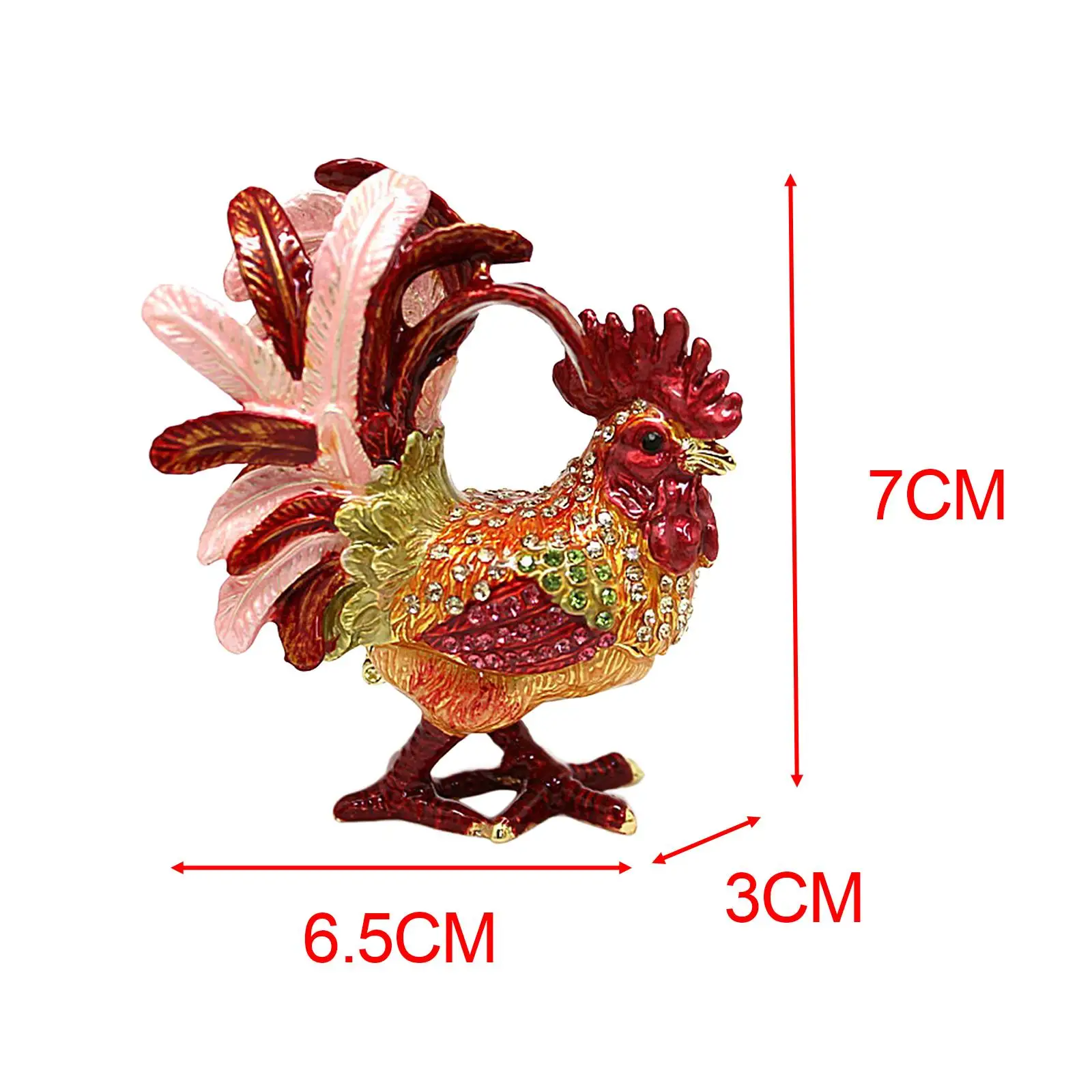 Enameled Chicken Figurine Jewelry Box Decor Desktop Sculpture Treasure Case