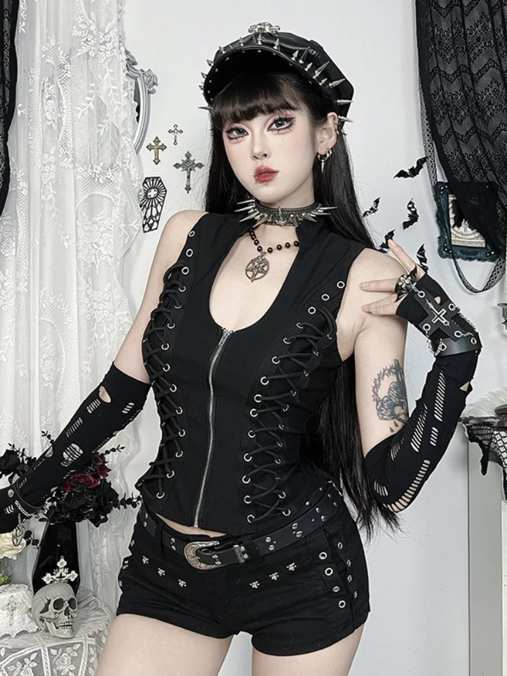 y2k grunge 平成　ゴスロリ　セットアップ　ストライプ ゴスロリ通販 With U ゴシック ロリィタ レッグウォーマー クロス