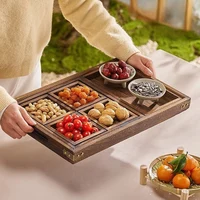 GIANXI Dry Fruit Tray Afternoon Tea Tray Snack Fruit Tray multi-lattice Tea Tray Stove Side Tea Chinese Wooden Tray 1