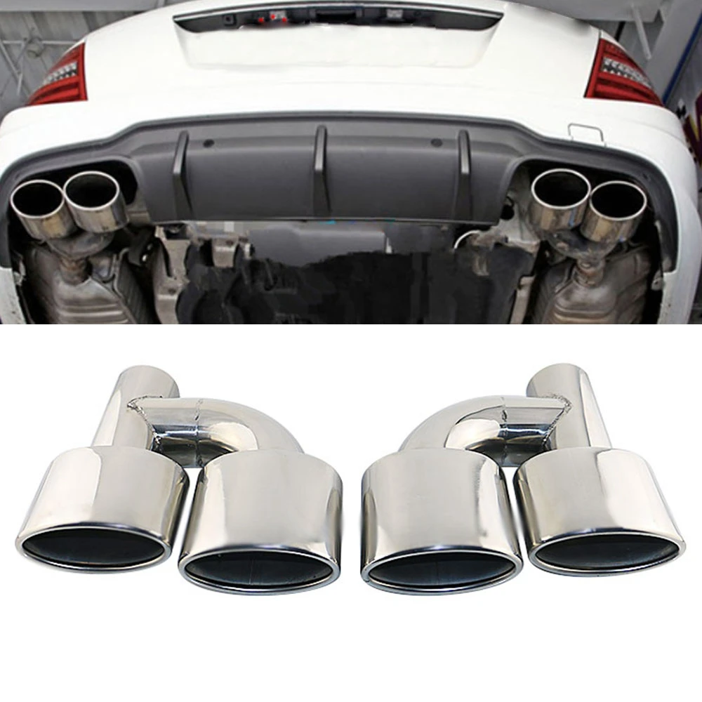 1Pair Stainless steel universal car Interface 63mm Dual Outlet Exhaust Tip Slant Rolled Edge Auto Muffler Tail Pipe accessories