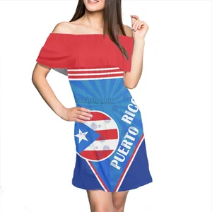 Dresses For Women 2022 Women's Short Skirt Puerto Rico Flag Printing Women Off Shoulder Dresses Casual Bodycon Short Clothing