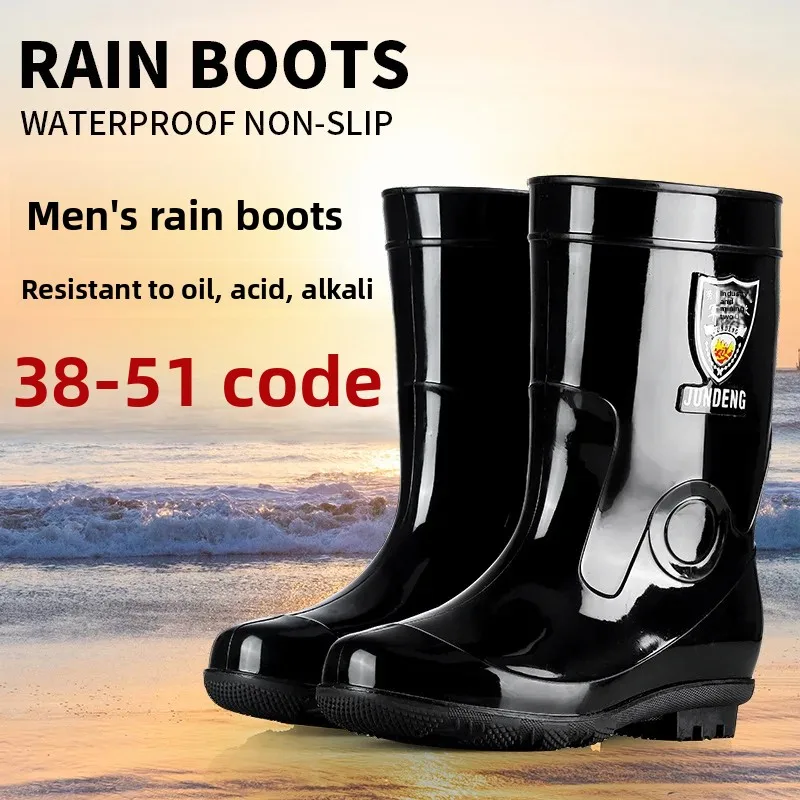 Bottes de pluie unisexes mi-hautes épaisses grande taille antidérapantes imperméables doublure polaire