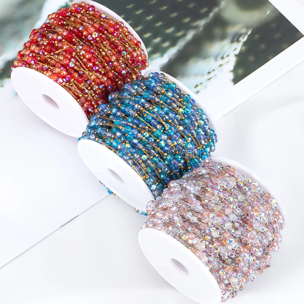 0,5/1 Meter Konservierung Edelstahl 4mm Kristall Perle quasten Kette Für DIY Armband Halskette Schmuck Machen Zubehör material – Detail 7