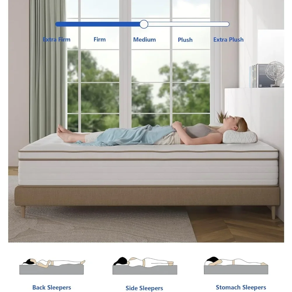 Full Size Mattress, 12 Inch White Full Mattress in a Box, Memory Foam Individually Pocket Coils for Pain Relief,Sweet Sleep 4