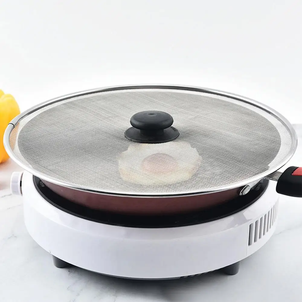Description Picture 5 of item29cm Stainless Steel Splatter Screen Mesh Pot Lid Cover Oil Frying Pan Lid Cooking Tools Kitchen Accessories Dishwasher Safe