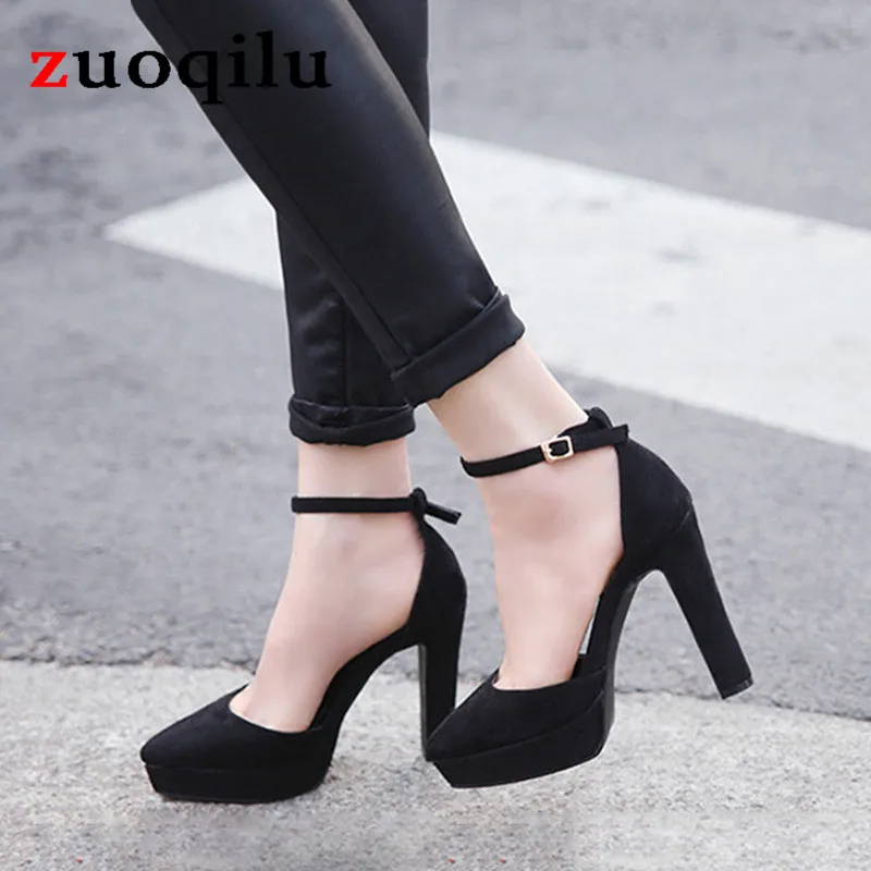 Unisa (DSW) Suede Black Heels with Ankle Strap Size 8.5M | eBay
