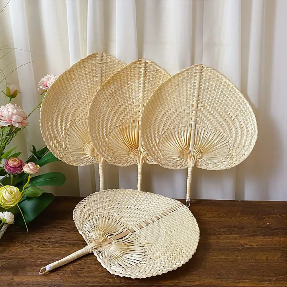 Creative Summer Cooling Fan Pure Natural Handmade DIY Heart Shaped Bamboo Woven Fan Artificial Woven Wedding Home Decoration