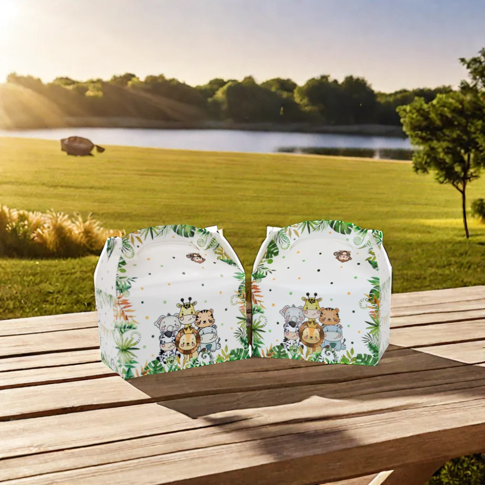 12 Stück Dschungel Tier Party bevorzugen behandeln Boxen Safari Party liefert Goodie Geschenk boxen für Safari Baby party Dekorationen – Detail 5