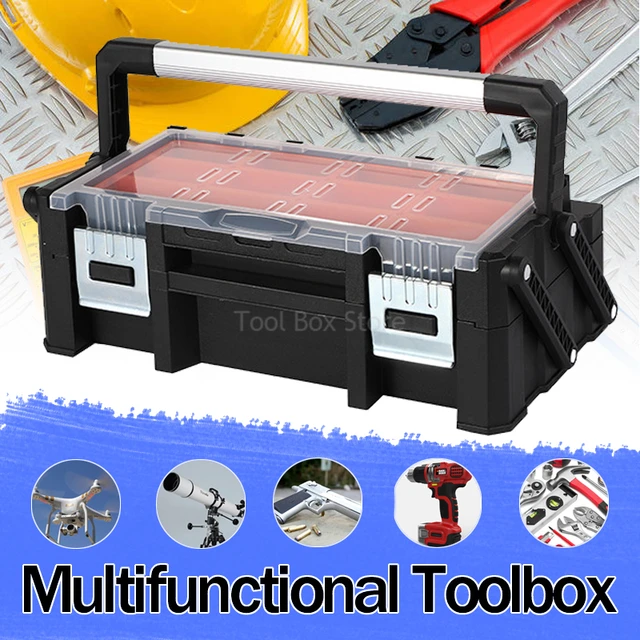 Portable Hardware Toolbox 2-Layer Foldable Tools Storage Box