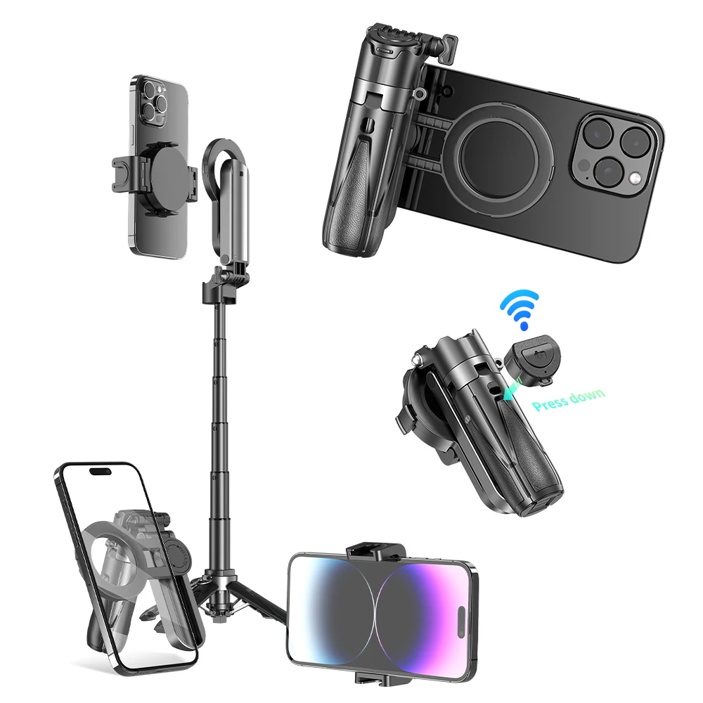 Selfie Stick Upgrade Magnetic Selfie Stick with Detachable Wireless Remote Control Retractable Handheld Selfie Stick for Smartphones