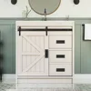 31" Farmhouse Sliding Barn Door Bathroom Vanity with Sink Combo Bathroom Vanity Cabinet with Drawers Distressed White 3