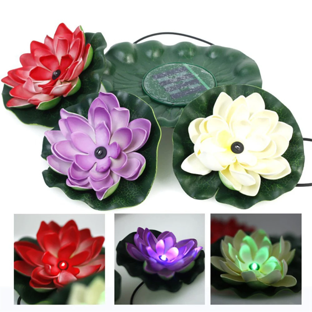 Solar Powered Lamp Night Light LED 28cm Artifical Floating Lotus Garden Pool Pond Fountain Decoration Garden Accessories