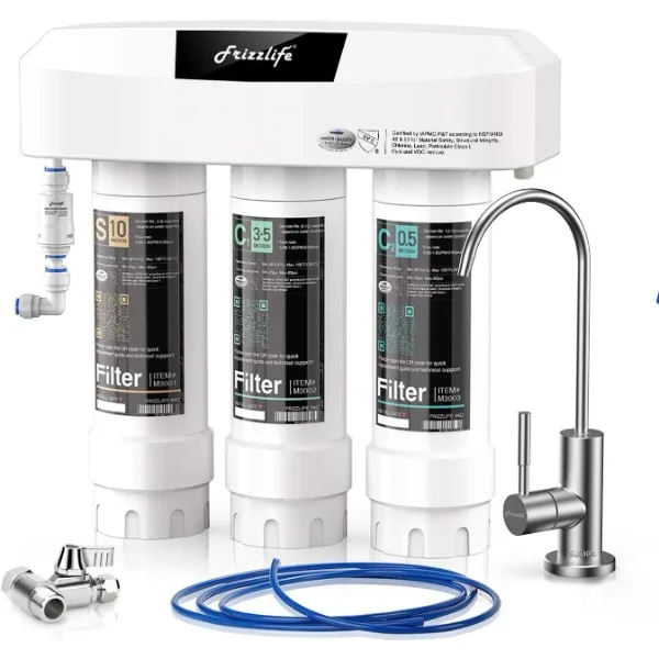 

Frizzlife Under Sink Water Filter System with Brushed Nickel Faucet SP99-NEW, NSF/ANSI 53&42 Certified to Remove Lead, Chlorine