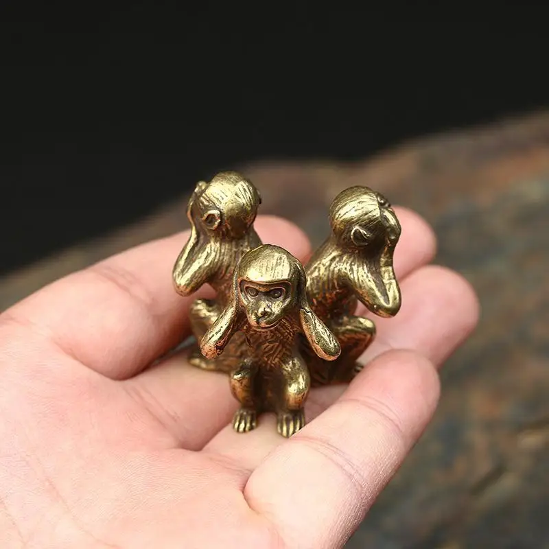 Retro Pure Copper Three Monkey Tea Pet Ornaments Home Decoration Accessories Monkey Statue Miniature Desk Decoration