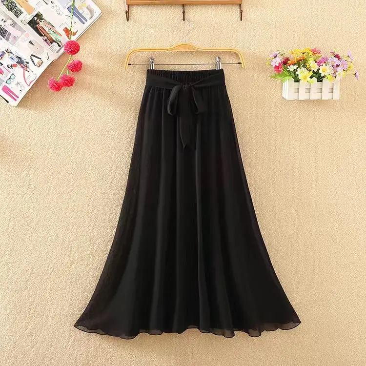 pencil skirt Long Skirt Women For 2022 Spring Summer Lady Korean Style White Black Chiffon Sun School High Waist Midi Skirt Female sequin skirt Skirts