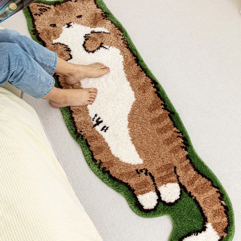 Cat Bedroom Mat Funny Machine Washable Animal Shaped Rug Runner Rug Floor Mat for Corridor Bedroom Kitchen Hallway Living Room