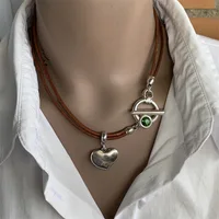 Ethnic Style Vintage Round Pendant Necklace for Women Bohemian Style Beaded Leather Cord Party Birthday Jewelry Gifts for Wife 2
