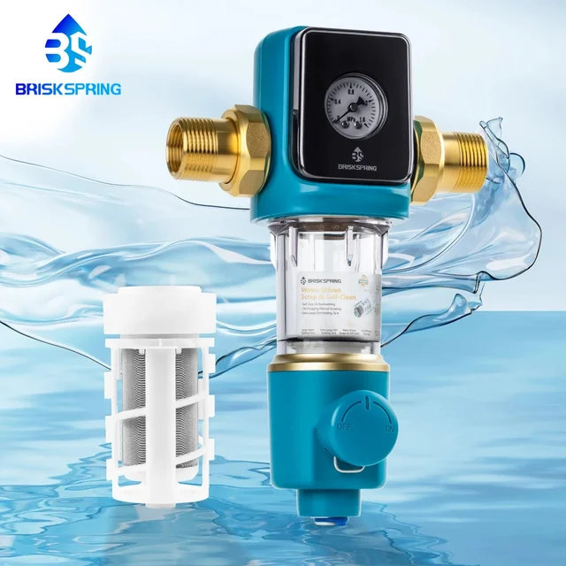 BriskSpring  Automatic Rotary Backwash Whole House Pre-Filter Spin Down Sediment Water Filter  Purifier 1" Male+ 3/4" Female 1