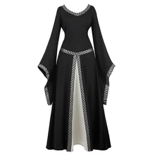 

Medieval Maxi Dress Long Sleeve Women Renaissance Costume Gown Dress Red Retro Medieval Dresses for Women Elegant Black Blue
