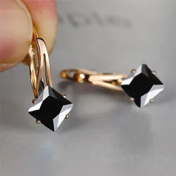 Elegant Champagne Crystal Zircon Hoop Earrings in Rose Gold (Black)
