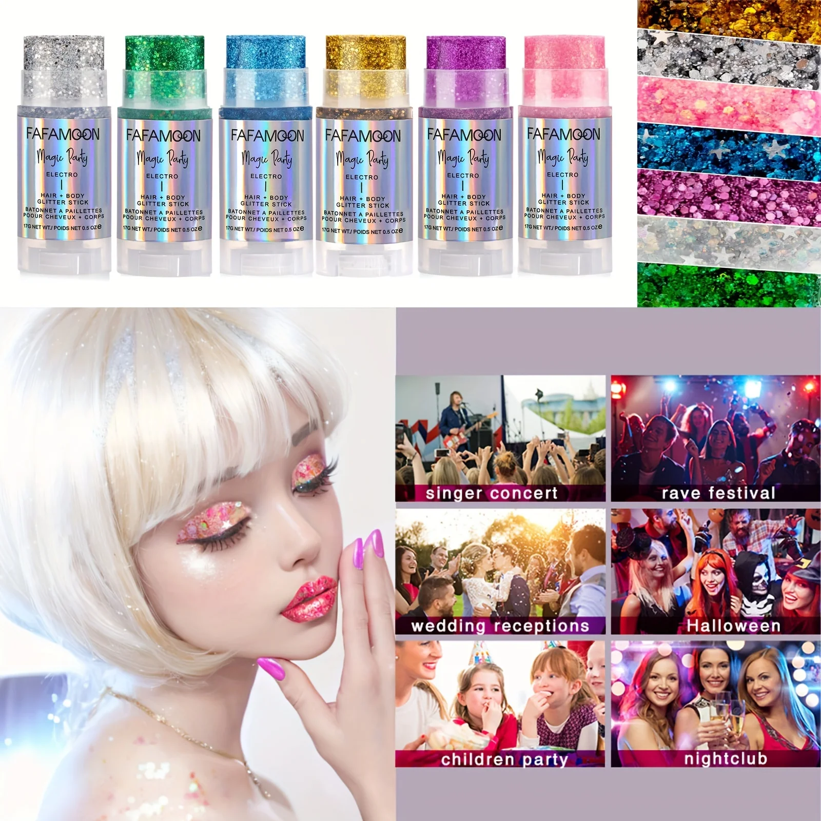 Body Glitter Stick, Singer Music Rave Festival, Rotating Mermaid Face Glitter Stick, Holographic Glitter for Face/Body/Hair/Eye 2