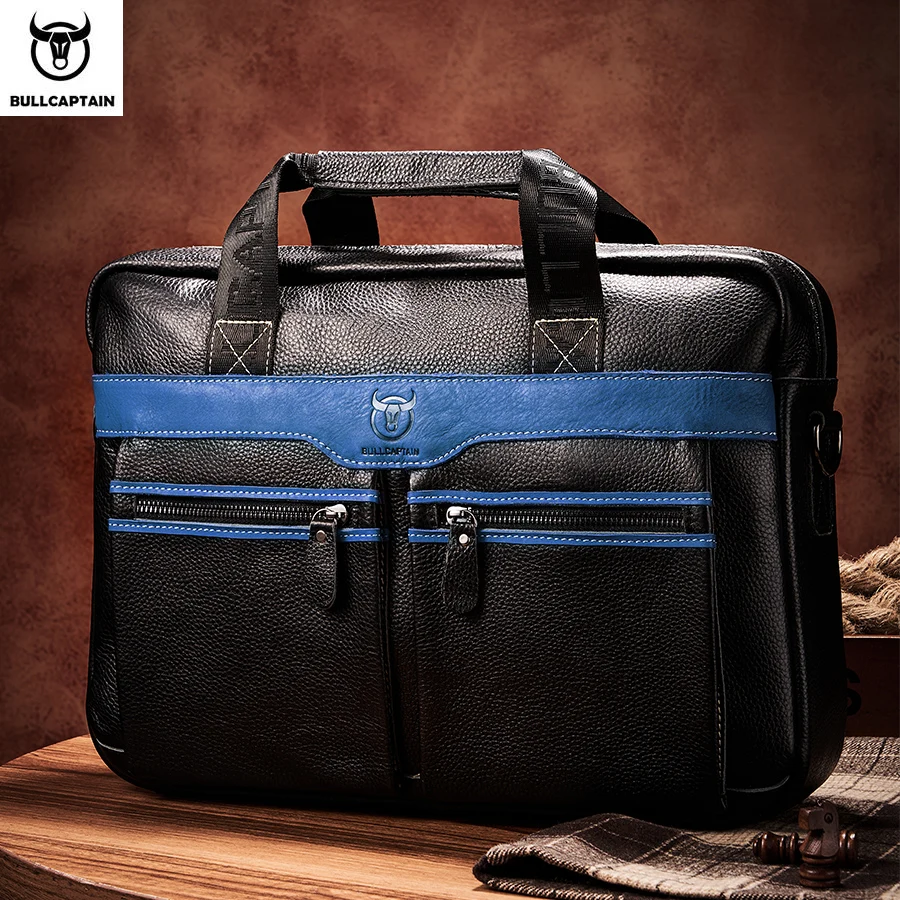 BULLCAPTAIN メンズ レザー ブリーフケース 15.5 インチのノートブック