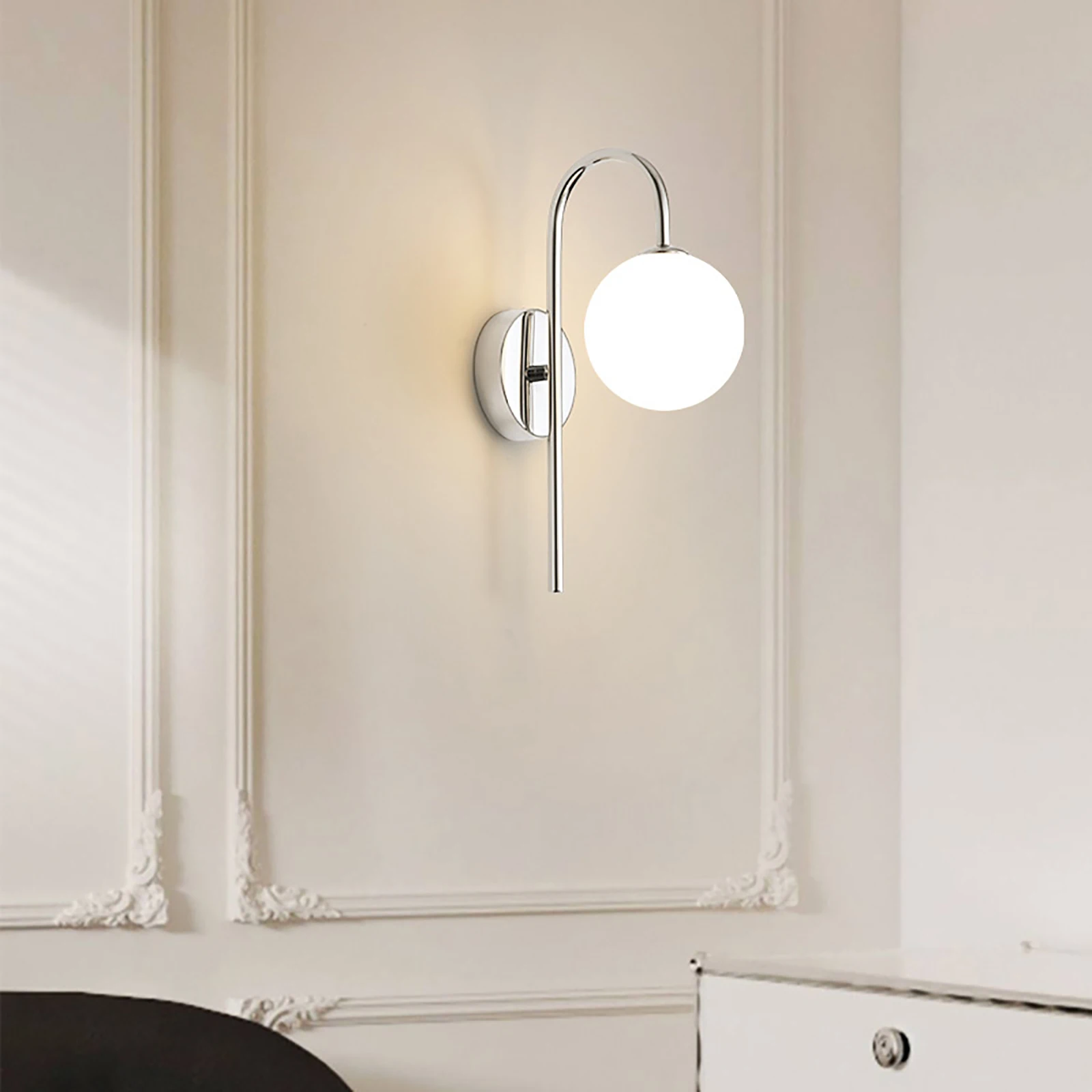 Chrome Wall Sconces, Modern LED Wall Lamp w/Glass Ball, 3000K Warm White Light for Living Rm, Bedrm, Bath Vanity (No Switch)