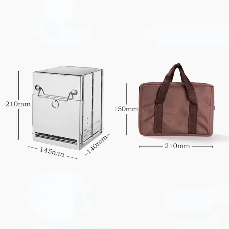 Portable Mini Square Barbecue Stove Foldable Stainless Steel Charcoal Wood Stove Outdoor Camping Barbecue Heating Stove